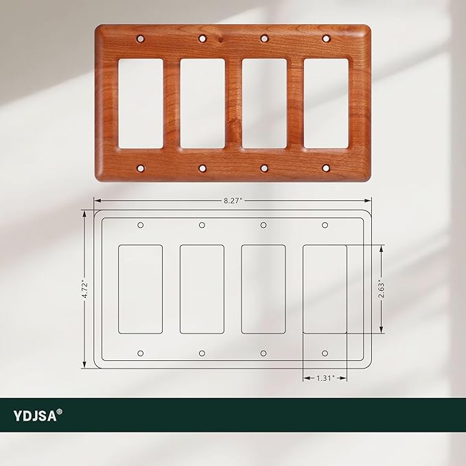 Four Switch Plate Covers Cherry Wood Quad Toggle 4 Light Switch Cover Elegant Design Durable Construction Ideal for Home Office Decor