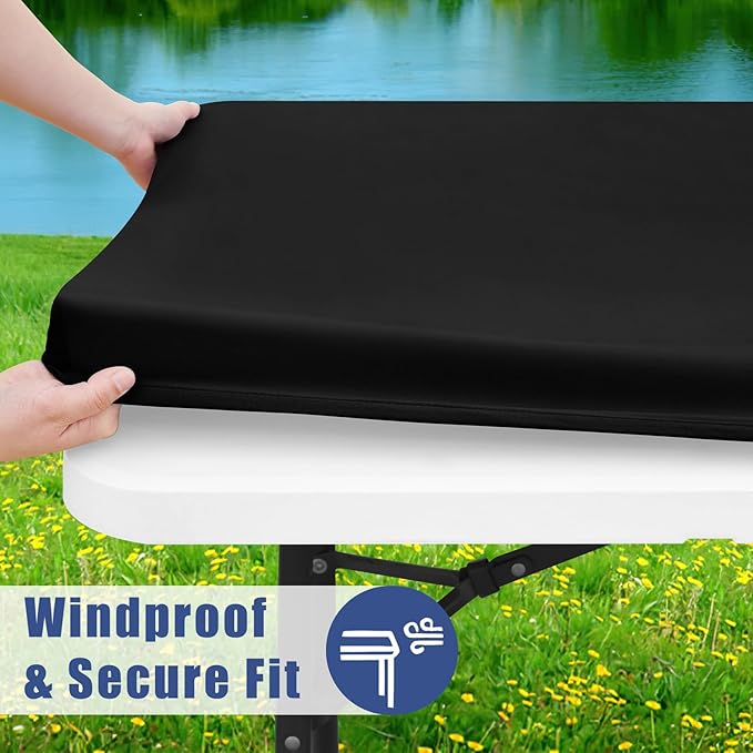 Spandex 4 Foot Rectangle Table Cloth 2 Pack, Elastic Fitted Tablecloths for Picnic, Stretch Washable Patio Table Cover for Outdoor, Camping, Banquet and Parties (Black, 24"x48")
