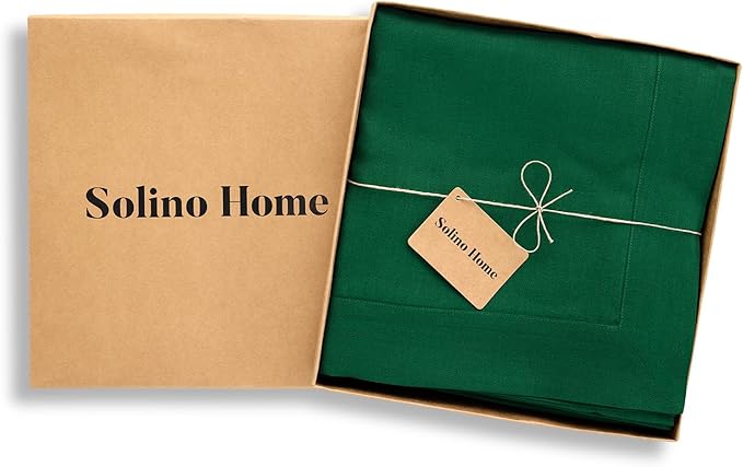 Solino Home Linen Tablecloth 60 x 120 Inch - 100% Pure Linen Christmas Green Table Cloth for Rectangle Tables - Fete, Machine Washable Tablecloth for St Patricks Day