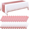 Breling 24 Packs White and Rose Gold Disposable Plastic Tablecloths and Satin Table Runner Set, 54 x 108 Inch Tablecloth, 12 x 108 Inch Table Runners for Wedding Graduation Birthday Baby Shower