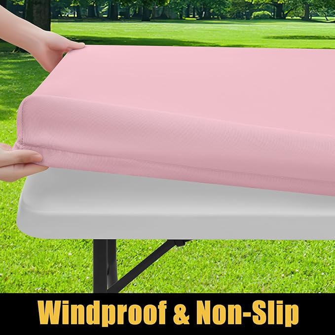 Smiry Rectangle Picnic Table Cloth, Waterproof Elastic Fitted Tablecloths for 4 Foot Tables, Washable Polyester Table Cover for Camping, Valentine's Day and Outdoor (Pink, 30"x48")