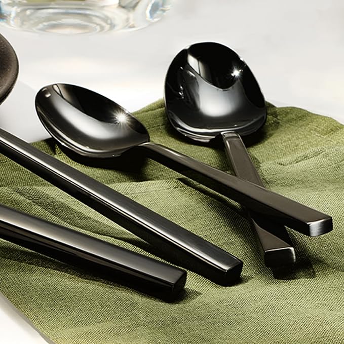 KINGSTONE Black Silverware Set, 20-Piece Flatware Cutlery Set Premium Stainless Steel, Service for 4, for Kitchen, Home, Wedding, Party, Mirror Polished and Dishwasher Safe