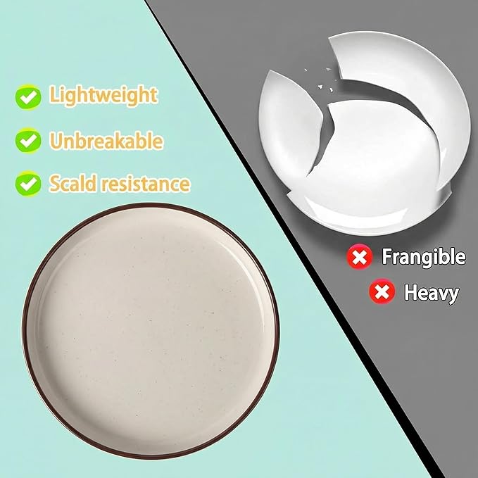 Melamine Dinnerware Sets 12 Piece Unbreakable Plates & Bowls Sets Lightweight Shatterproof Durable Dishware for Camping Picnic Party (White)