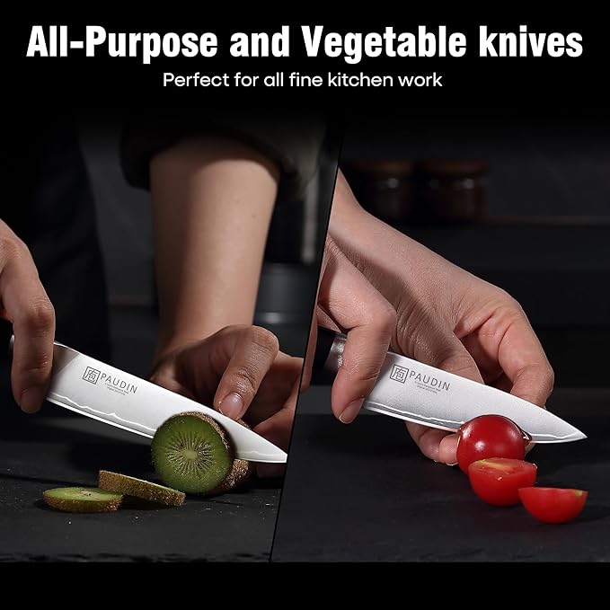 PAUDIN Kitchen Knife Set, 4 Pieces Chef Knife Set, High Carbon Stainless Steel Knife Set, Ultra-Sharp Knives Set for Kitchen with Ergonomic Wooden Handle, Gifts for Men and Women