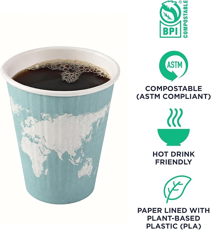 ECO PRODUCTS Compostable Disposable Insulated World Art 12oz Coffee Cups - Image 4