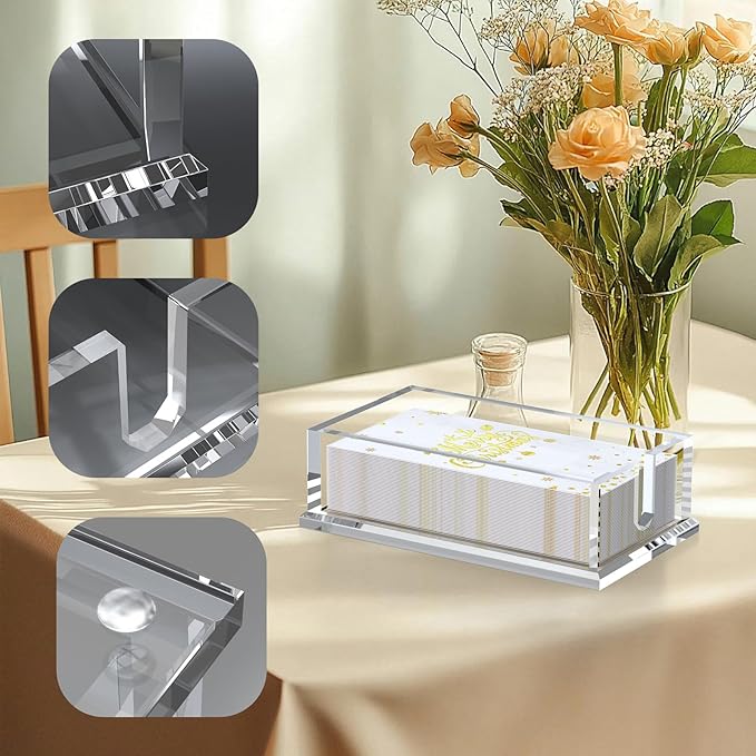 Transparent Acrylic Napkin Holder Clear Guest Paper Disposable Hand Towel Dispenser Tray Organizer For Table Home Kitchen Restaurant and Hotel Business