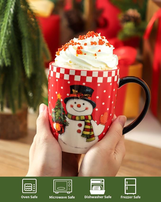 HASENSE Christmas Coffee Mugs Set of 4, 15 oz Ceramic Holiday Cups - Image 6