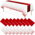 16Pack Disposable Plastic Tablecloths and Satin Table Runner Set White and Red by MASHAN