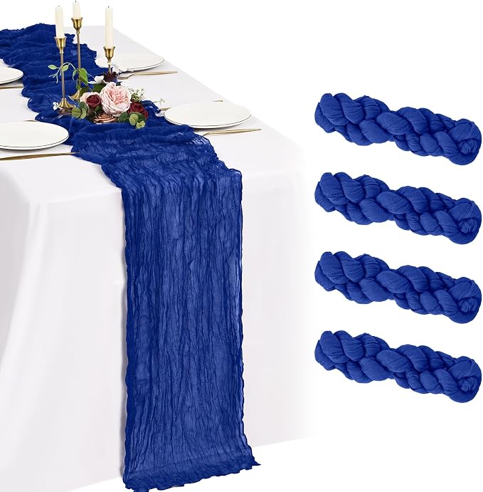 4 Pack Cheesecloth Table Runner 10FT Royal Blue Table Runner Boho Gauze Cheese by Showgeous
