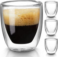 Gencywe Double Walled Espresso Cups Set of 4, 3 Ounce Clear Expresso Coffee Mugs by Gencywe