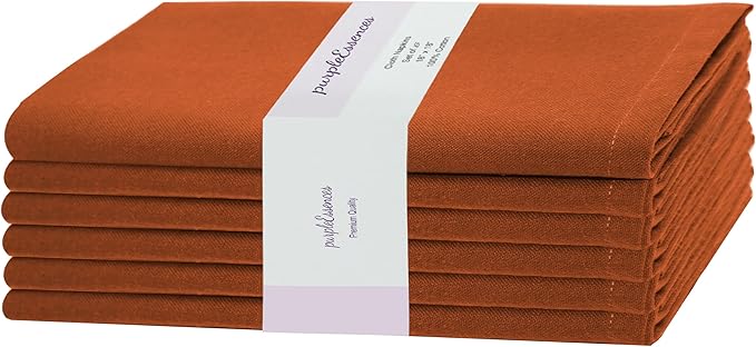 PurpleEssences Rust Set of 6 Cloth Dinner Napkins 100% Cotton 18x18 Inch - Soft Durable Washable - Ideal for Farmhouse Party Christmas Holiday Winter - Perfect Everyday Use Table Linen - Rust
