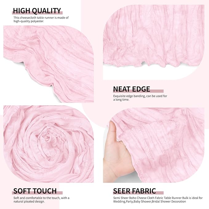 12 Pack Light Pink Cheesecloth Table Runner 10Ft, Gauze Table Runners 21.5 x - Image 3