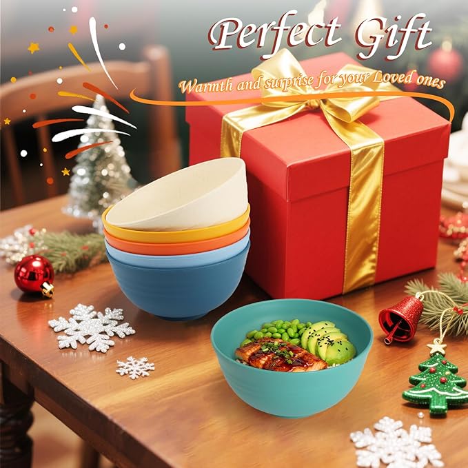 Homienly Wheat Starw Cereal Bowls, Unbreakable Bowl Set 6 PCS, Microwave and Dishwasher Safe Bowls, Alternative to Plastic Bowl Reusable, Bowl Set for Kitchen, Picnic, Camping, Party (26 OZ, Colorful)