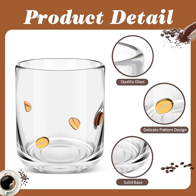 Icon Juice Glasses, 14oz Stemless Wine Drinking Juice Glass Cup for Valentine Party Supplies Gift(2 Pcs,Coffee Bean)