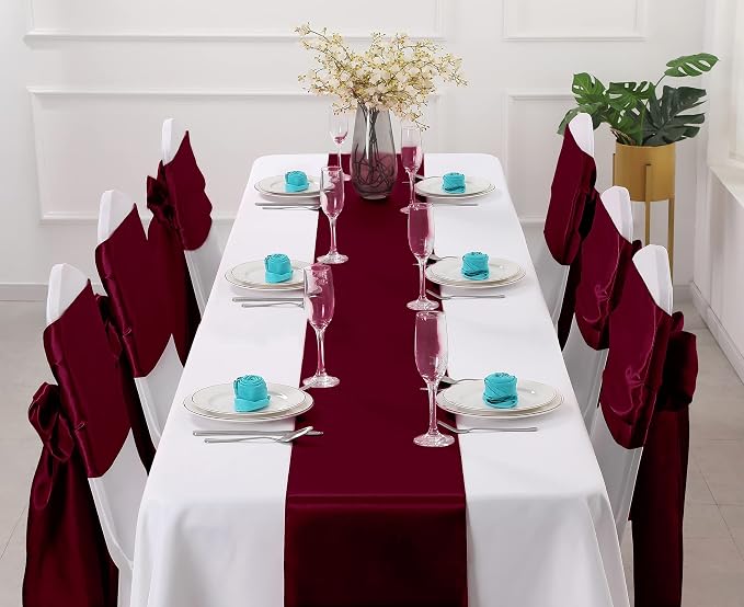 Horbaunal 12 Pack Burgundy Satin Table Runner 12 x 108 Inch | Smooth Table - Image 2