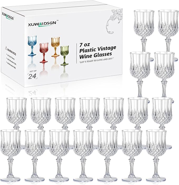 XUWAIDSGN 24 Pcs 7oz Plastic Vintage Wine Glasses Drinking Glasses Unbreakable by XUWAIDSGN
