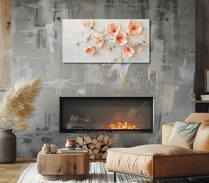 ADJUVANT Wall Art Impressionist Pink Floral 60"L x 30"W, Cherry Blossoms Canvas Painting Soft Petals Artwork Pastel Tones Prints Spring Flowers Wall Decor for Living Room Bedroom Bathroom Home Office