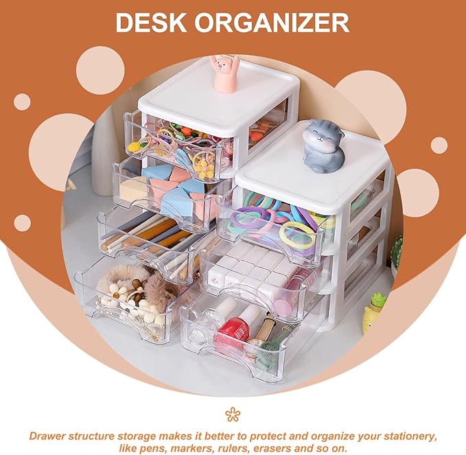COHEALI Multi-Function Desk Organizer with 2-Layer Drawer, Desktop Storage Box for Office Supplies, Practical Tabletop Stationery Storage for Workspace Organization