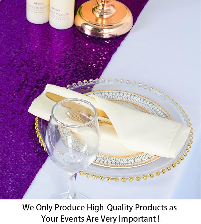 ShiDianYi Purple Bridal Shower Decorations 5Pcs Royal Purple 12''x72'' Sequin - Image 2