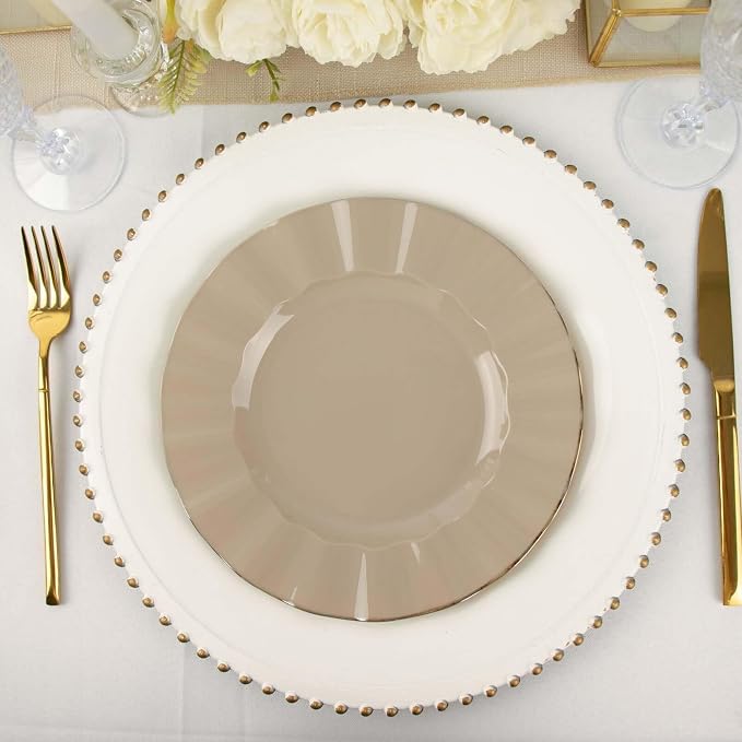 Efavormart 9" Salad Plates – Set of 10 Plastic Taupe Round Disposable Plates by efavormart