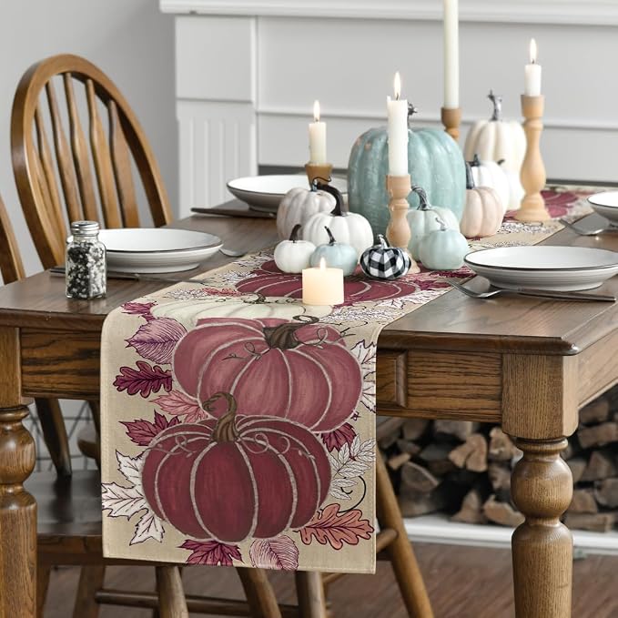Artoid Mode 210 GSM Fall Table Runner 13x72 Inch Home Party Decor | Pink - Image 3