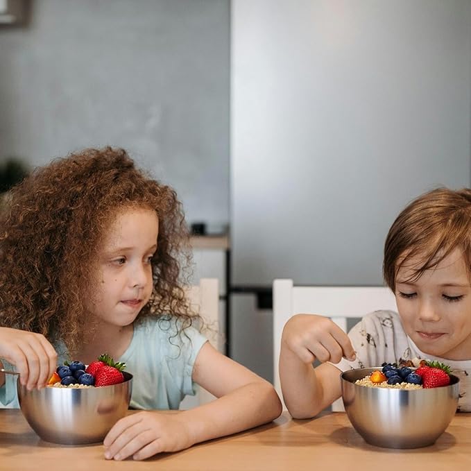 3 Pack 28 oz Stainless Steel Bowls, Double Wall Insulated Bowls 6 Inch Metal Bowl for Cereal Soup Ice Cream Eating