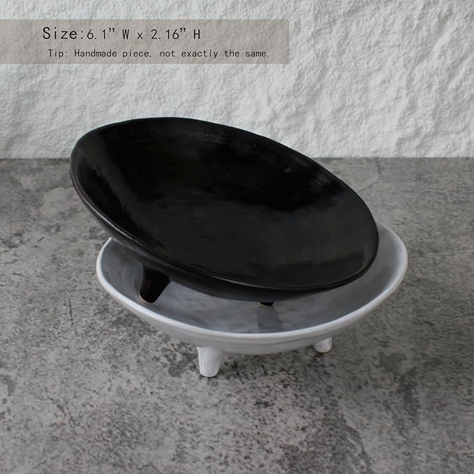 Wabi Sabi Footed Decorative Bowl, Vintage Rustic Boho Shelf Table Decor - Image 3