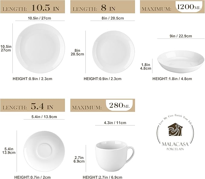 MALACASA 30-Piece Porcelain Dinnerware Set, Microwave & Dishwasher Safe - Image 2