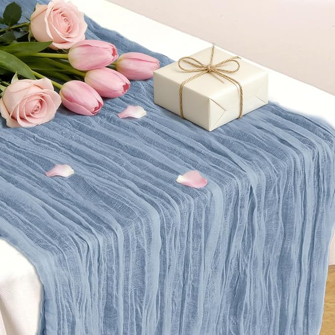 Blue Table Runner, 10Ft 120in Cheesecloth Table Runner, Gauze Rustic Cheese Cloth Table Runners for Wedding, Party, Baby & Bridal Shower, Boho Table Runners for Christmas Thanksgiving Halloween Easter