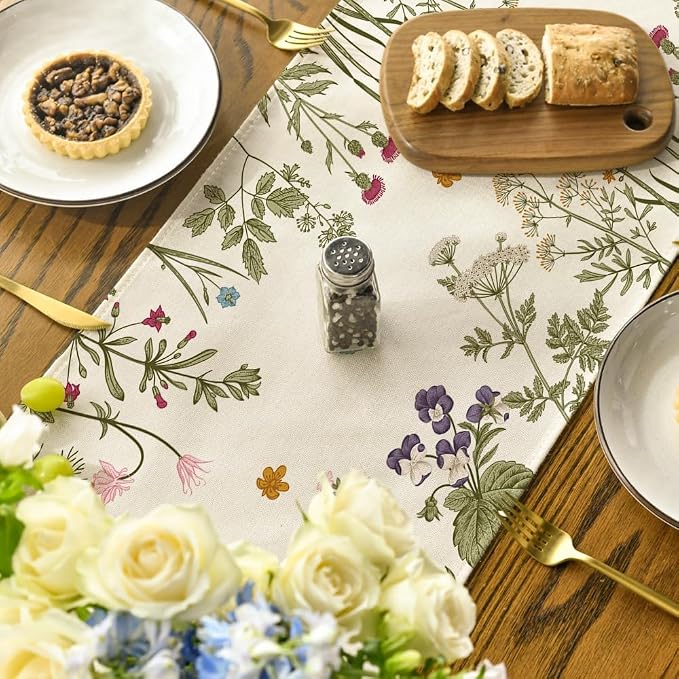 Artoid Mode Floral Wildflowers Herb Spring Table Runner, Seasonal Kitchen - Image 4