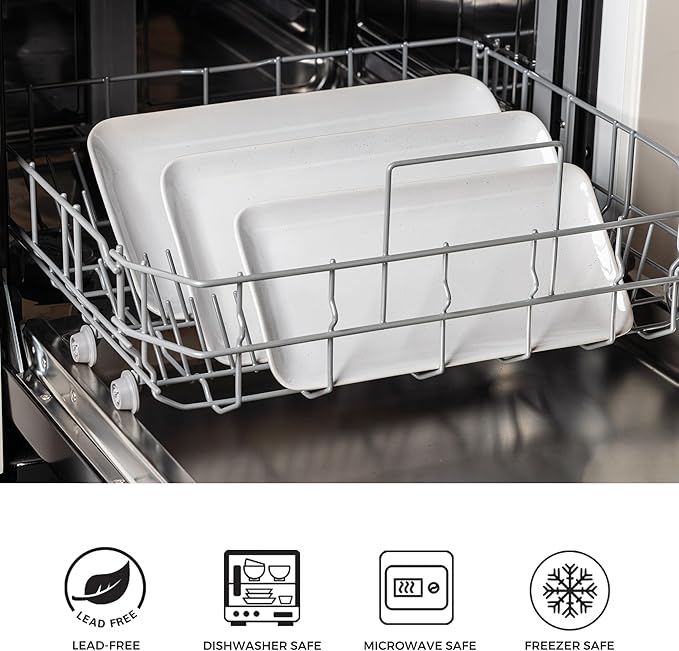 AmorArc Ceramic Serving Platter,Rectangular 16"/14.3"/12.6" inch Serving Dishes for Party Entertaining,Stoneware Serving Trays for Turkey,Salad,Microwave&Dishwasher Safe-Set of 3-White