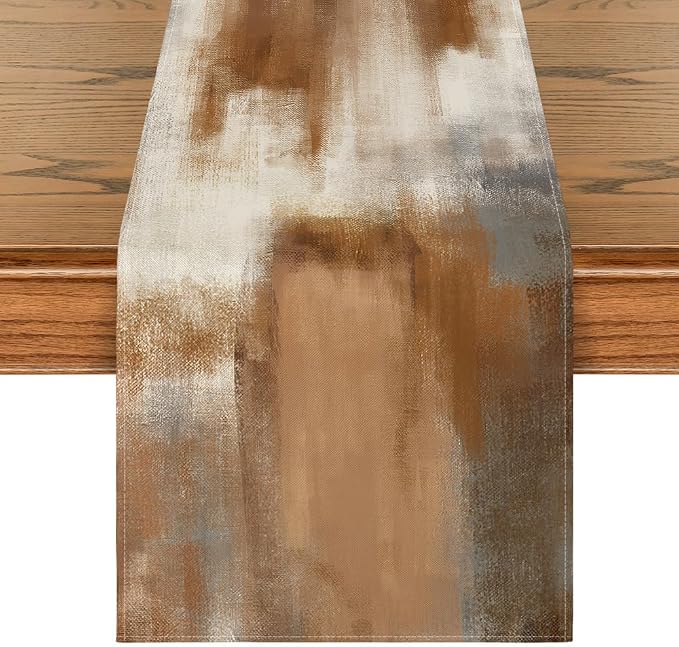 Artoid Mode Brown Abstract Modern Art Table Runner, Seasonal Farmhouse Style - Image 2