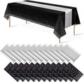 24Pack Disposable Plastic Tablecloths and Satin Table Runner Set Black and by MASHAN