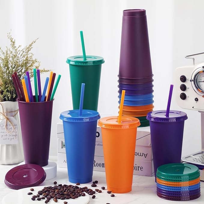 Bokon 15 Sets Tumbler with Straw and Lid Bulk 24 oz Reusable Plastic Cups to Go - Image 6