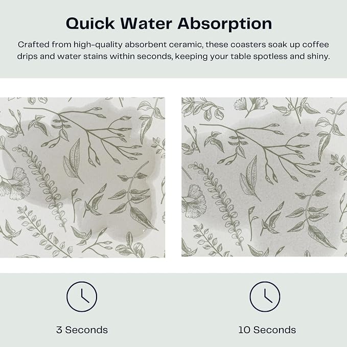 Set of 6 Floral Sage and White Coasters - Image 4