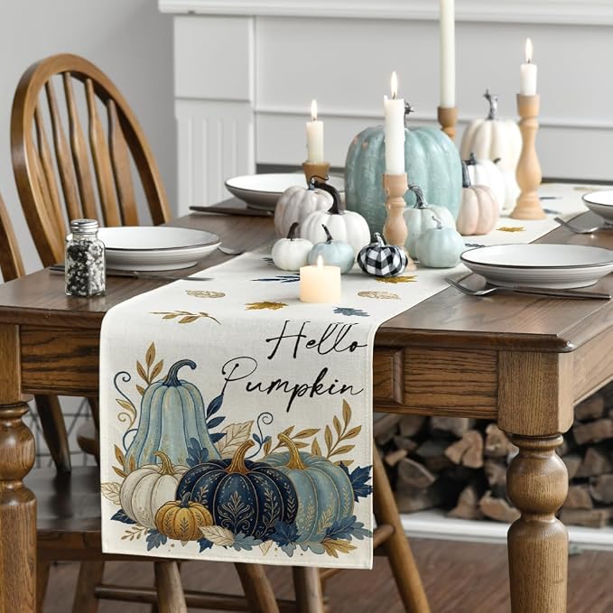 Artoid Mode 210 GSM Fall Table Runner 13x72 Inch Home Party Decor | Blue - Image 3