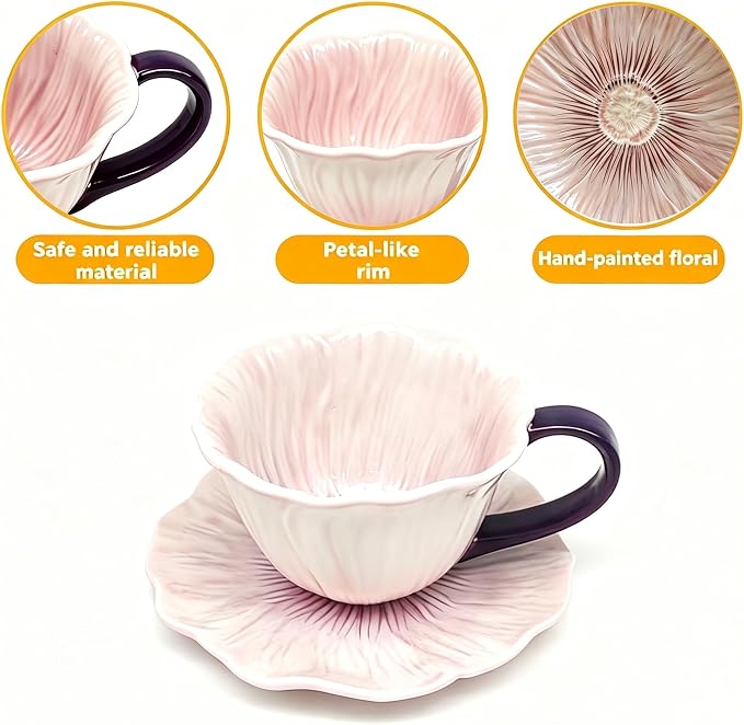 KOOV Latte Cup and Saucer Set of 4, Vintage Hand-Painted 10 oz Ceramic - Image 4