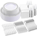WELLIFE 350pcs Silver Party Dinnerware Set for 50 Guests, Silver Wedding Plates Disposable Heavy Duty, Including :50 Dinner Plates, 50 Dessert Plates, 50 Cups, 50 Napkins, 50 Sliver Silverware Set