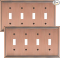 2-Pack Quad Toggle Light Switch Cover Plate, Durable Zinc Alloy Decorative Switch Plate Covers, Antique Copper 4 Gang Wall Plate for Toggle Light Switch and Rotary Dimmer Switch
