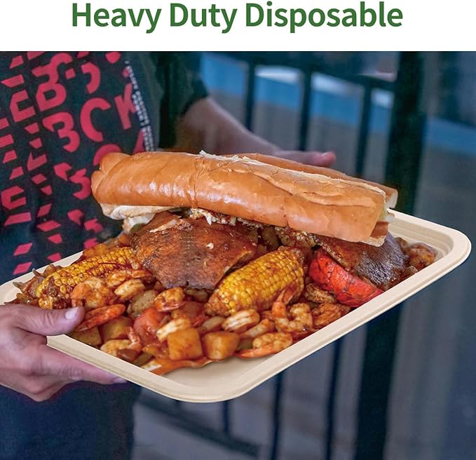 100 Pack 14 inch Large Disposable Food Trays for Crawfish Seafood Boil BBQ Dessert, Large Paper Plates 14 inch Heavy Duty Disposable Serving Trays for Seafood Boil Party