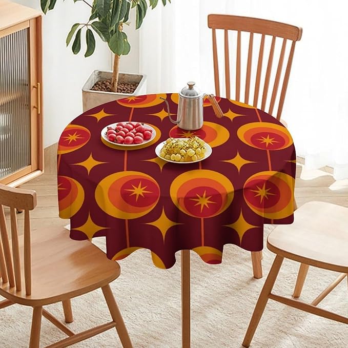 Modern Mid Century Round Tablecloth, Abstract Vintage Geometric Print Tablecloth for Home Party Dining Room Kitchen Decor 36Inch(90cm)