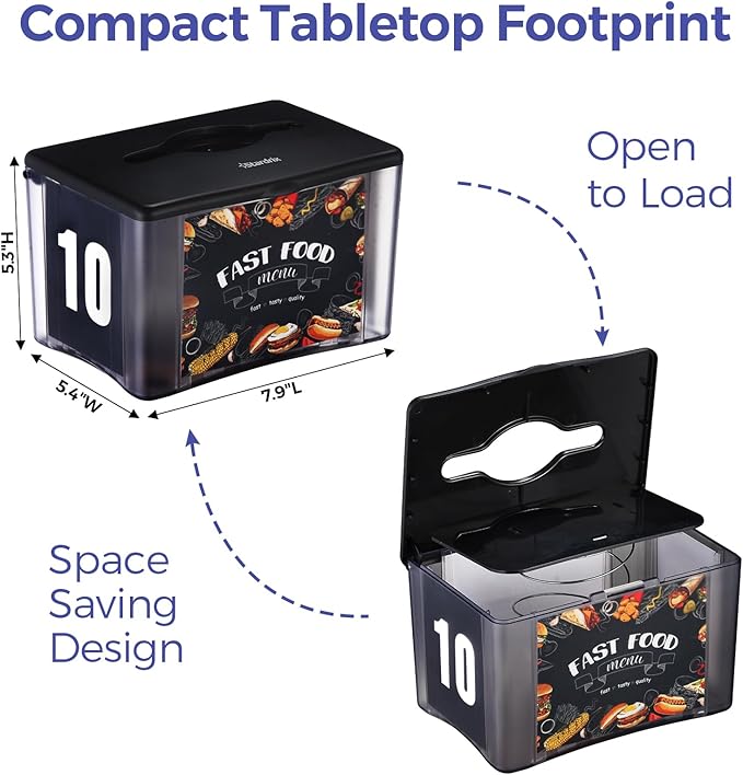 3-Pack Interfold Tabletop Napkin Holder, Commercial Restaurant Napkin Dispenser with 4-Sided Marketing Insert Display, Easy-Access Black Napkin Dispenser for Counters & Tables