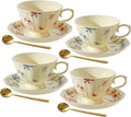 Vintage Fancy Porcelain Tea Cups and Saucers Set of 4, 8 oz China Ceramic by Unknown