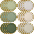 48 Pcs Sage Green Paper Plates 9 Inch Gradient Scalloped Paper Disposable Dinner Dessert Plates for Birthday Wedding Bridal Party Supplies, 6 Colors