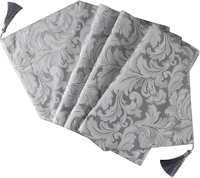 EHouseHome Jacquard Damask Reversible Silver Grey Table Runners - Image 3