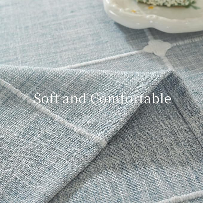 Zobesta Blue Table Cloth Rectangle Table 53 x 120 Inch,Cotton Blue Linen Gingham Tablecloth Rectangle, Heavy Weight Washable Boho Tablecloth for Outdoor, Party, Holiday, Picnic, Dining
