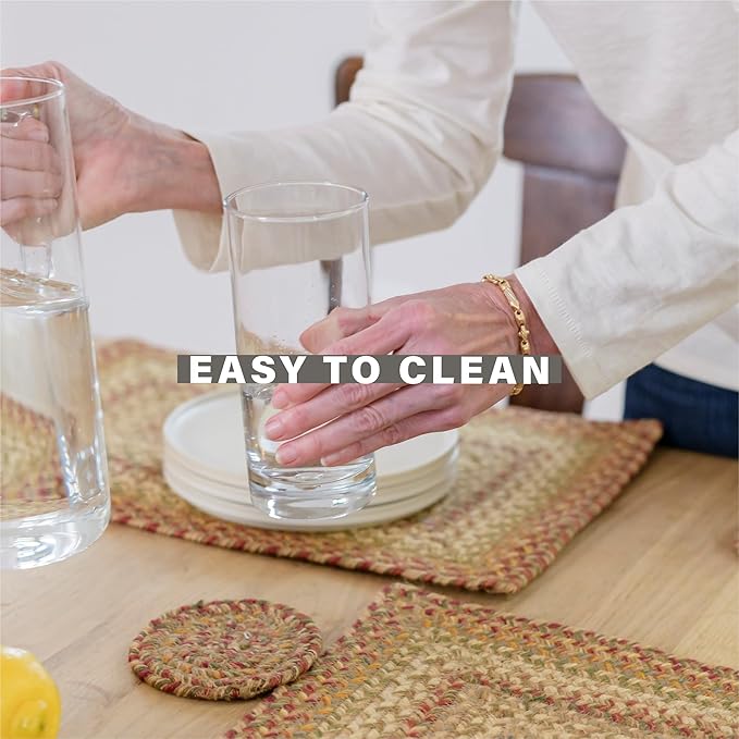 Homespice Harvest Round Braided Placemats, Warm Country Decor, Set of 2, 15", Multicolor Jute Table Mats - Vibrant Colors, Durable, Easy to Clean and Protects Furniture