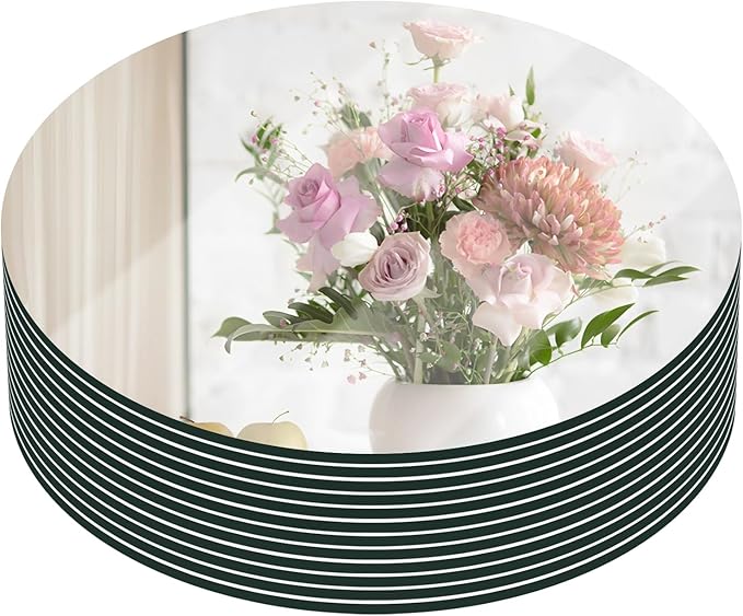 VASUHOME 10" Round Mirror Centerpieces for Tables, Glass Mirror Tray Set for Wedding and Party Decorations, Circle Mirror Plates with Smooth Edge and Cushioned Feet, 2mm Thick