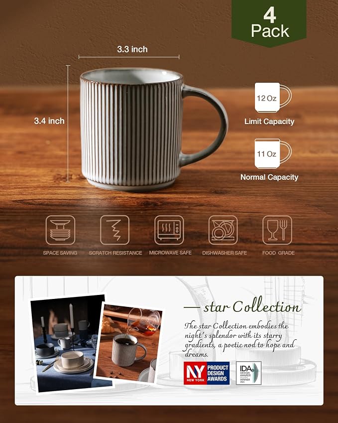 famiware Coffee Mug Set for 4, Star 12 oz Catering Mugs Cup Set - Image 5