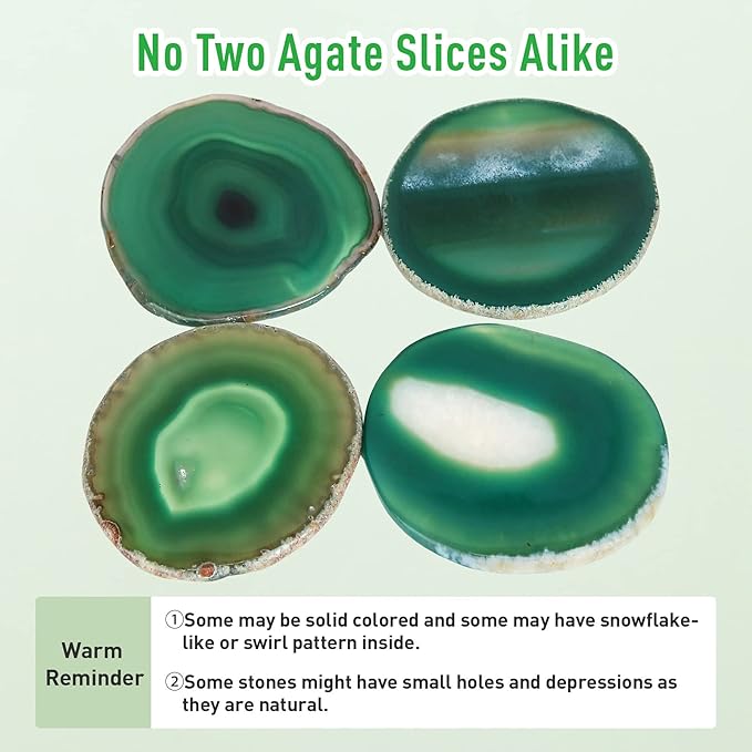 Agate Drink Coasters Set of 4, Natural Stone Coaster for Coffee Table 3.5-4" Geode Gemstone Coasters Decor, Unique Gift for Women Men Housewarming Birthday Wedding Anniversary (Green)